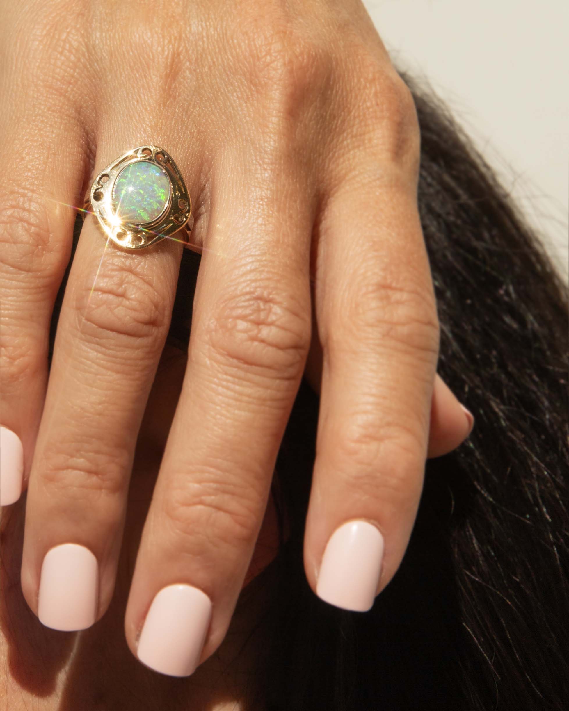 Everly Oval Opal Openwork Ring 18ct Gold Rings Imperial Jewellery 