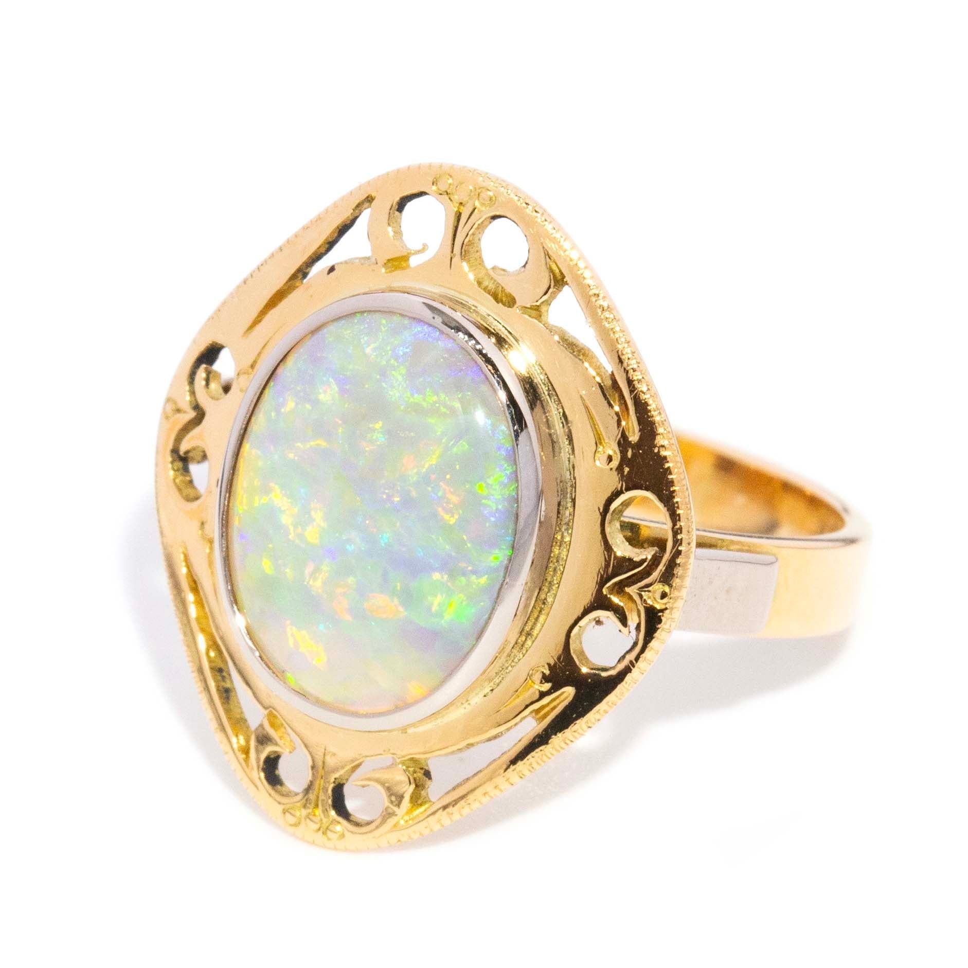 Everly Oval Opal Openwork Ring 18ct Gold Rings Imperial Jewellery 