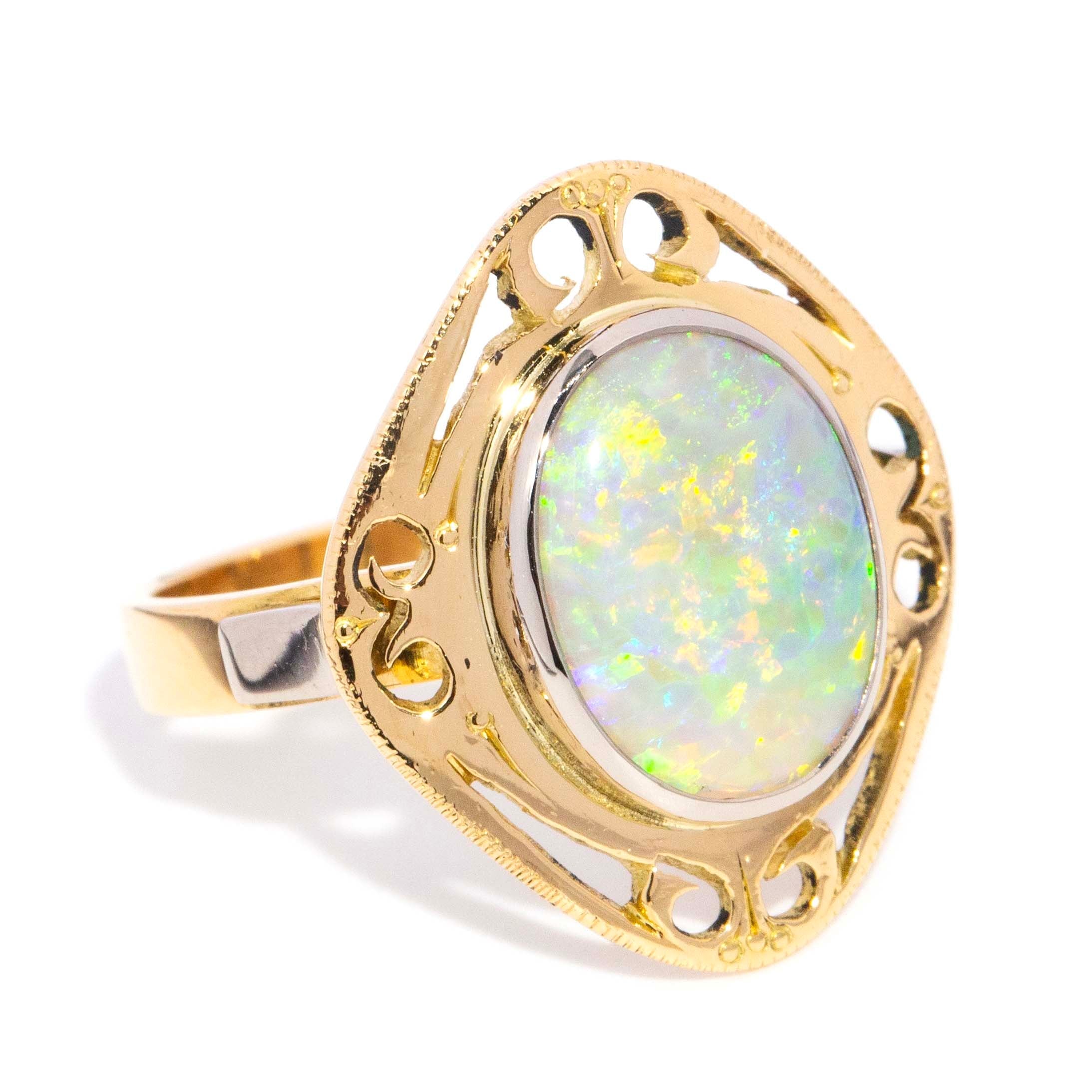 Everly Oval Opal Openwork Ring 18ct Gold Rings Imperial Jewellery 