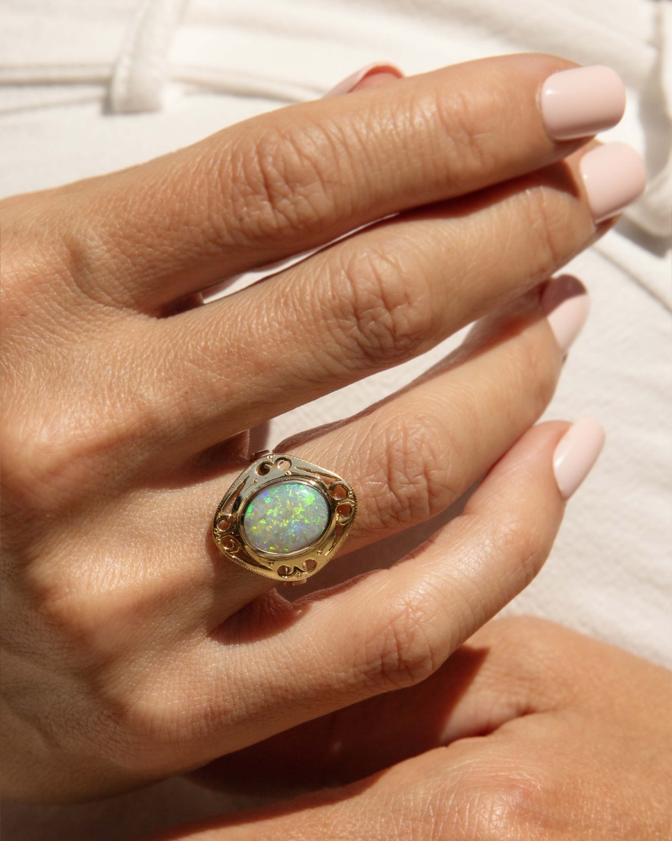 Everly Oval Opal Openwork Ring 18ct Gold Rings Imperial Jewellery 