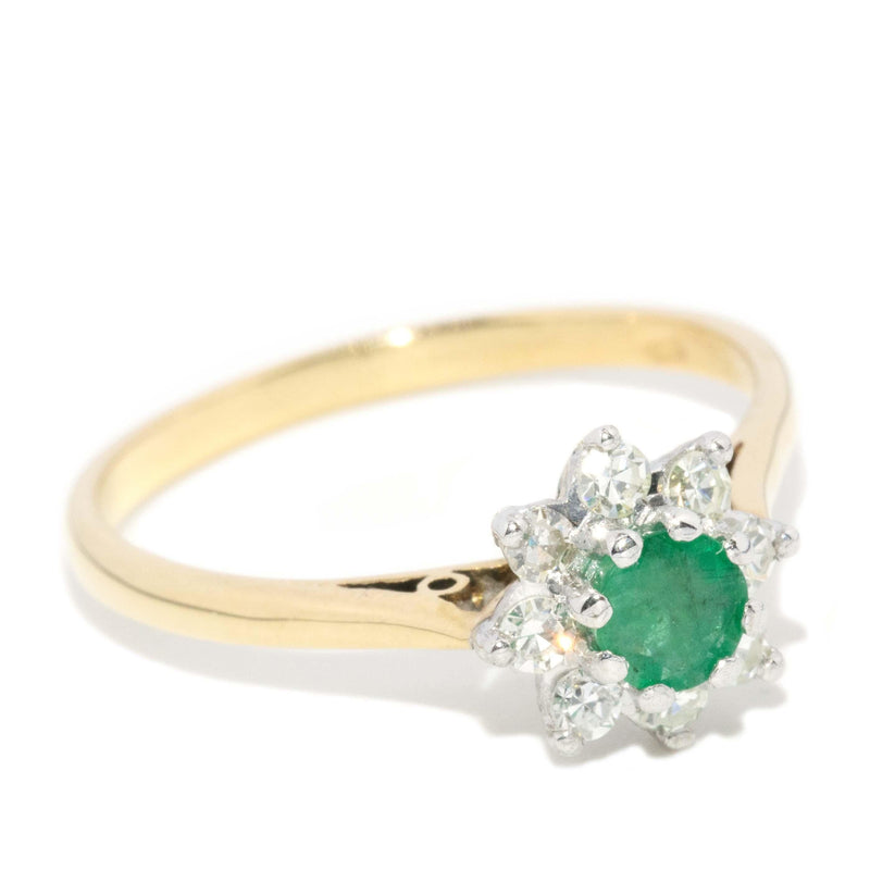 Vintage 1974 Hallmarked Emerald & Diamond Cluster Ring 18 Carat Gold