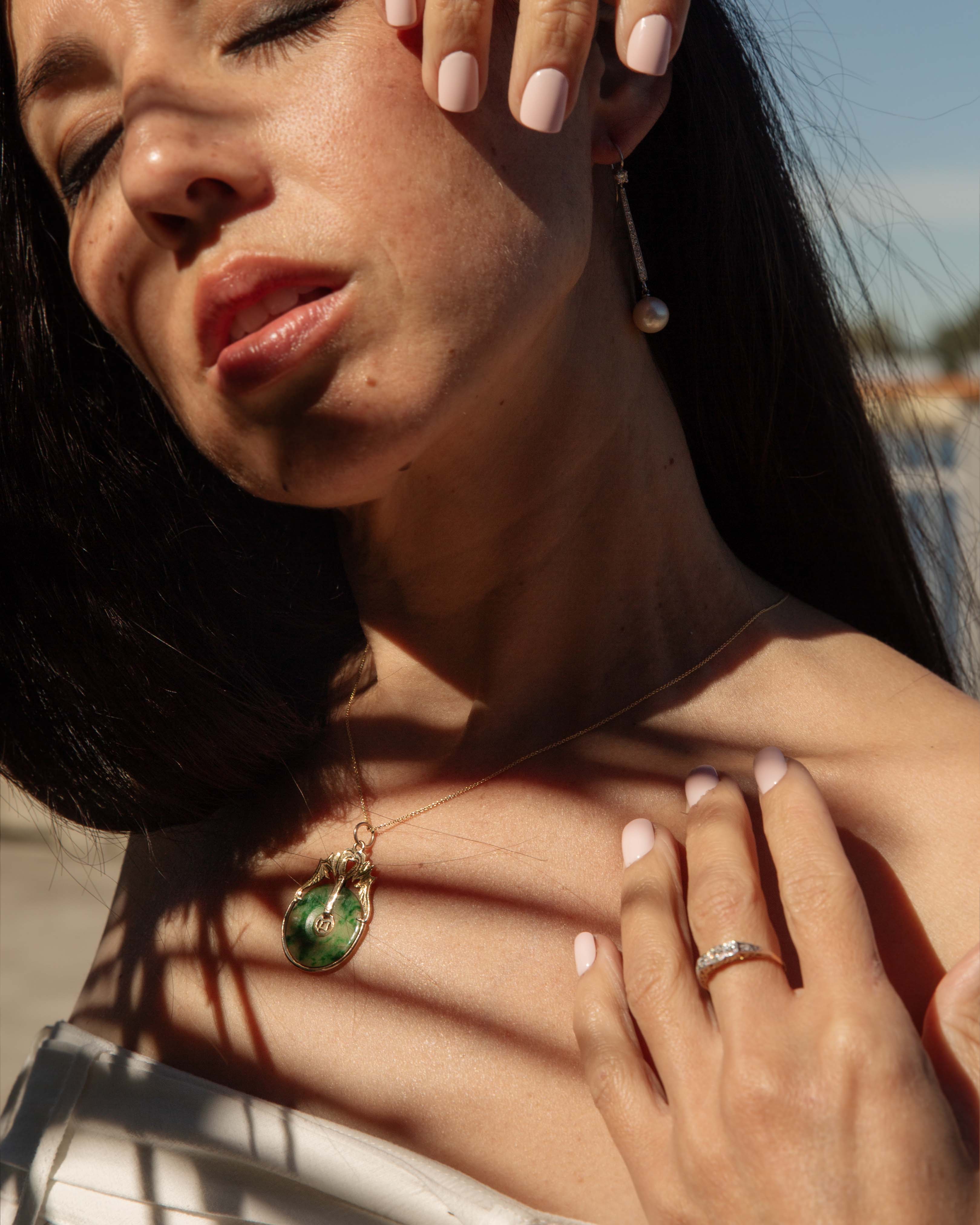 Eydís 1970s Jade Disc Pendant 14ct Gold Pendants/Necklaces Imperial Jewellery 
