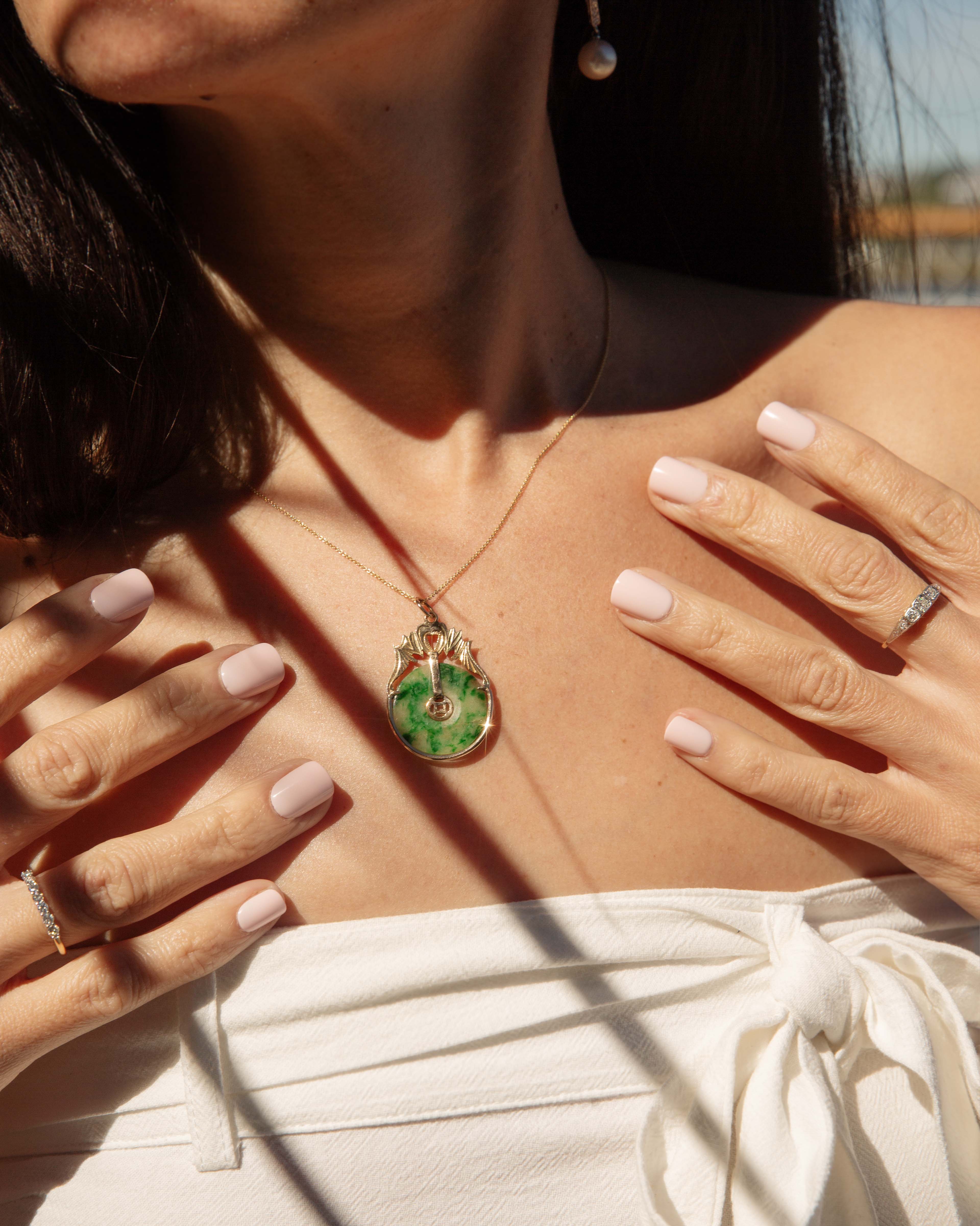 Eydís 1970s Jade Disc Pendant 14ct Gold Pendants/Necklaces Imperial Jewellery 