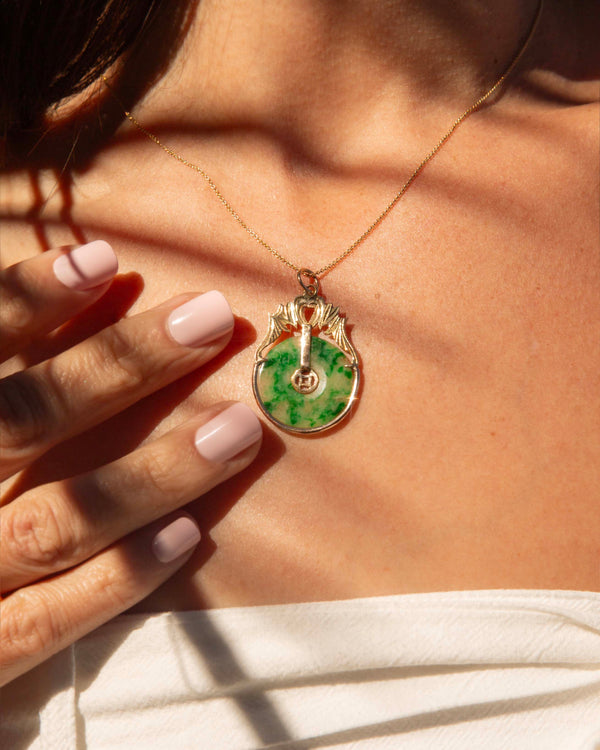 Eydís 1970s Jade Disc Pendant 14ct Gold Pendants/Necklaces Imperial Jewellery 