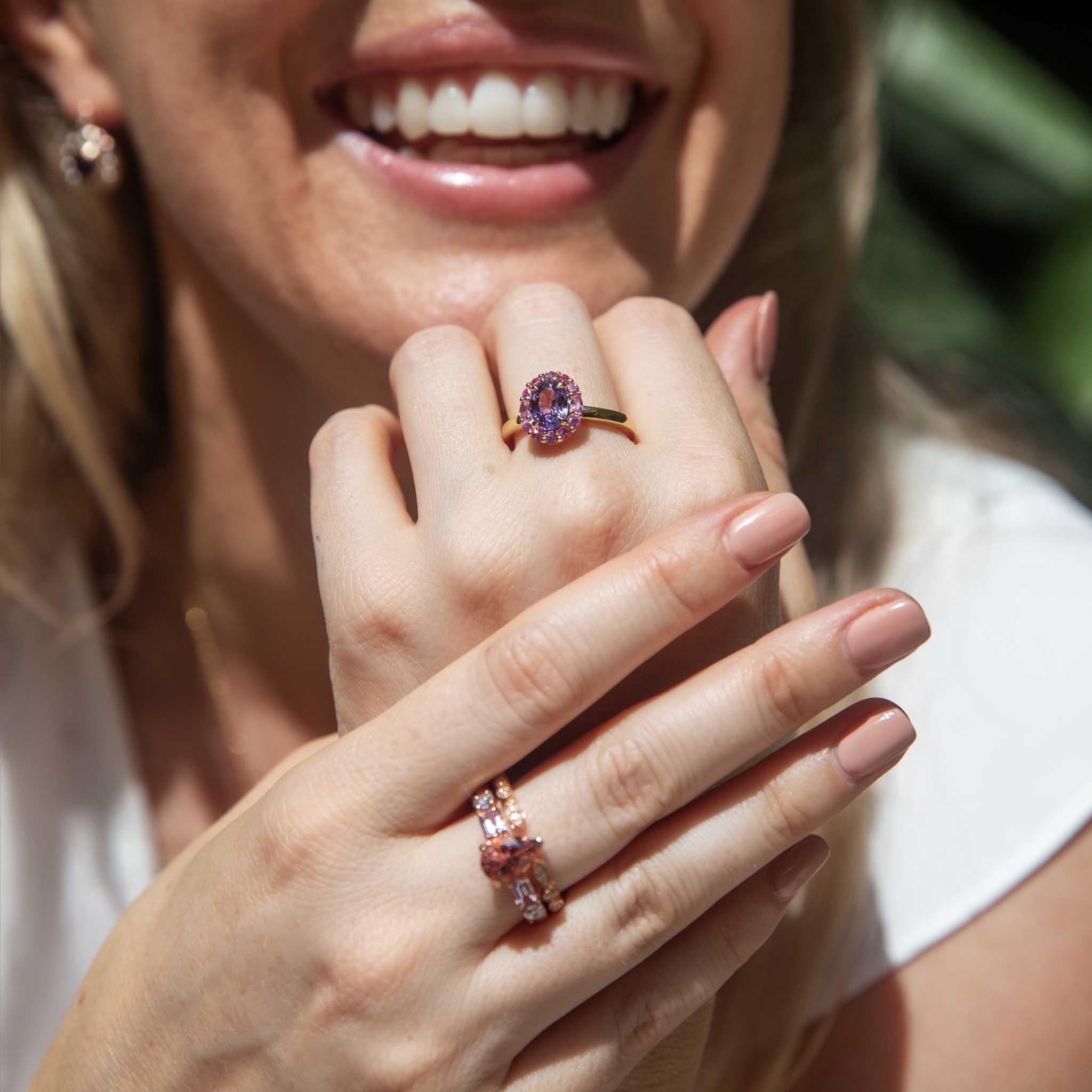 Fahari 1.63 Carat Purple & Pink Sapphire Halo Ring 18ct Gold