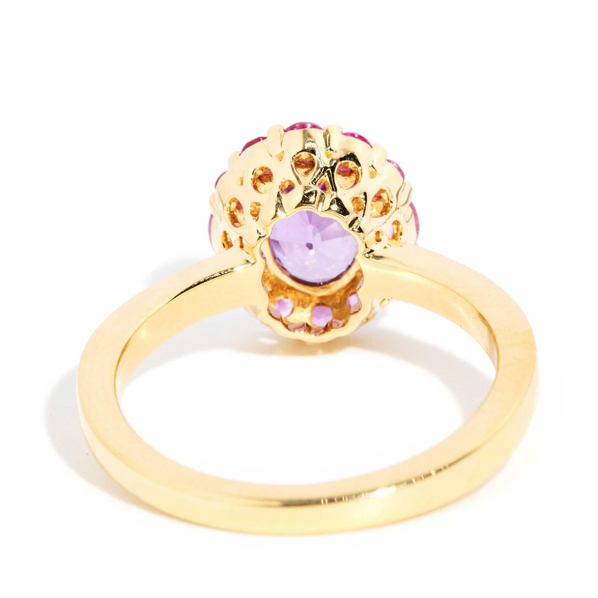 Fahari 1.63 Carat Purple & Pink Sapphire Halo Ring 18ct Gold