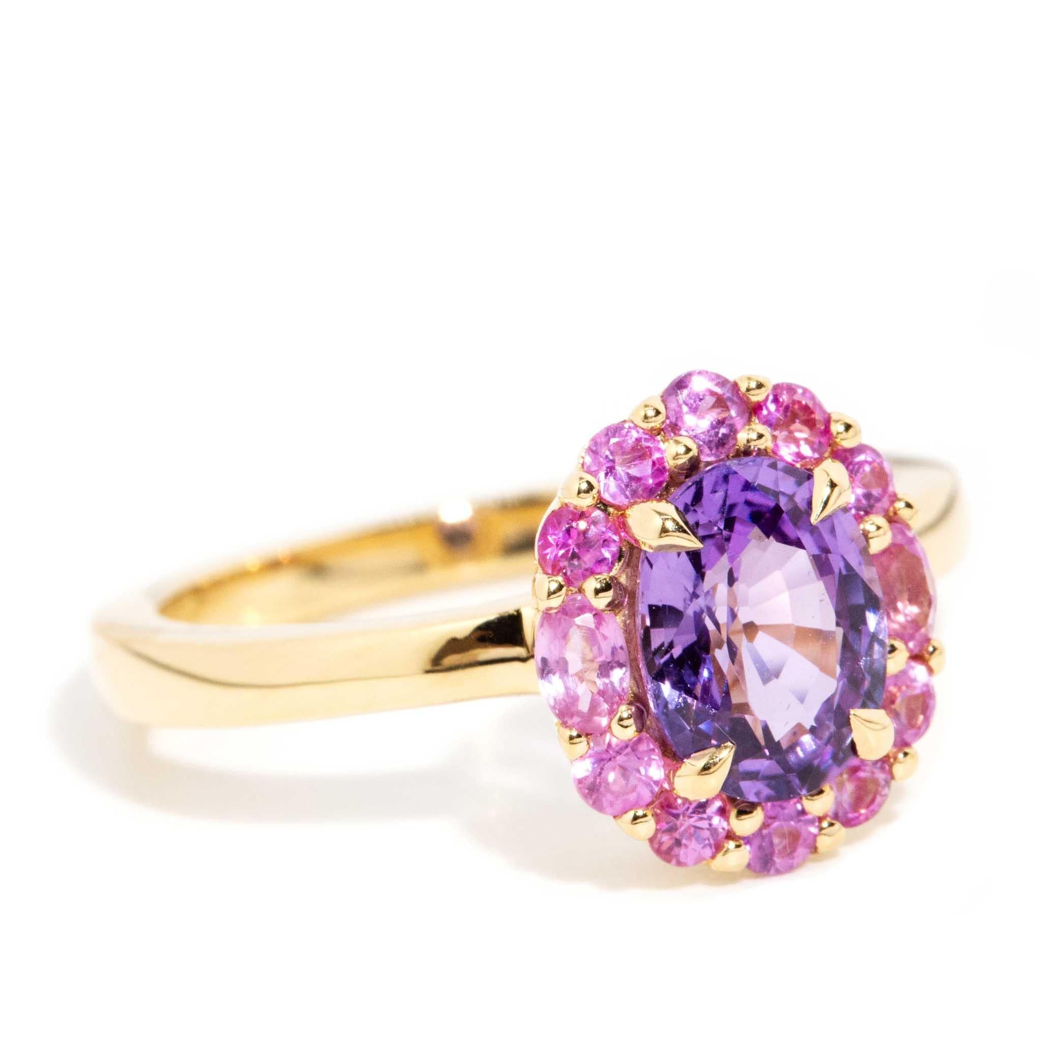 Fahari 1.63 Carat Purple & Pink Sapphire Halo Ring 18ct Gold