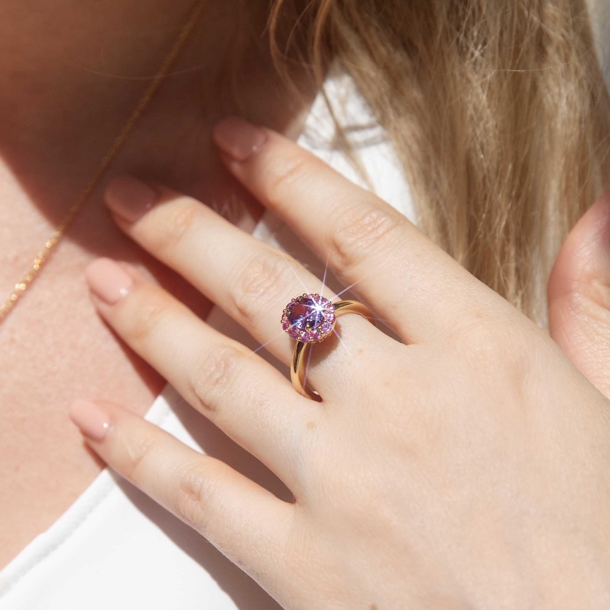 Fahari 1.63 Carat Purple & Pink Sapphire Halo Ring 18ct Gold