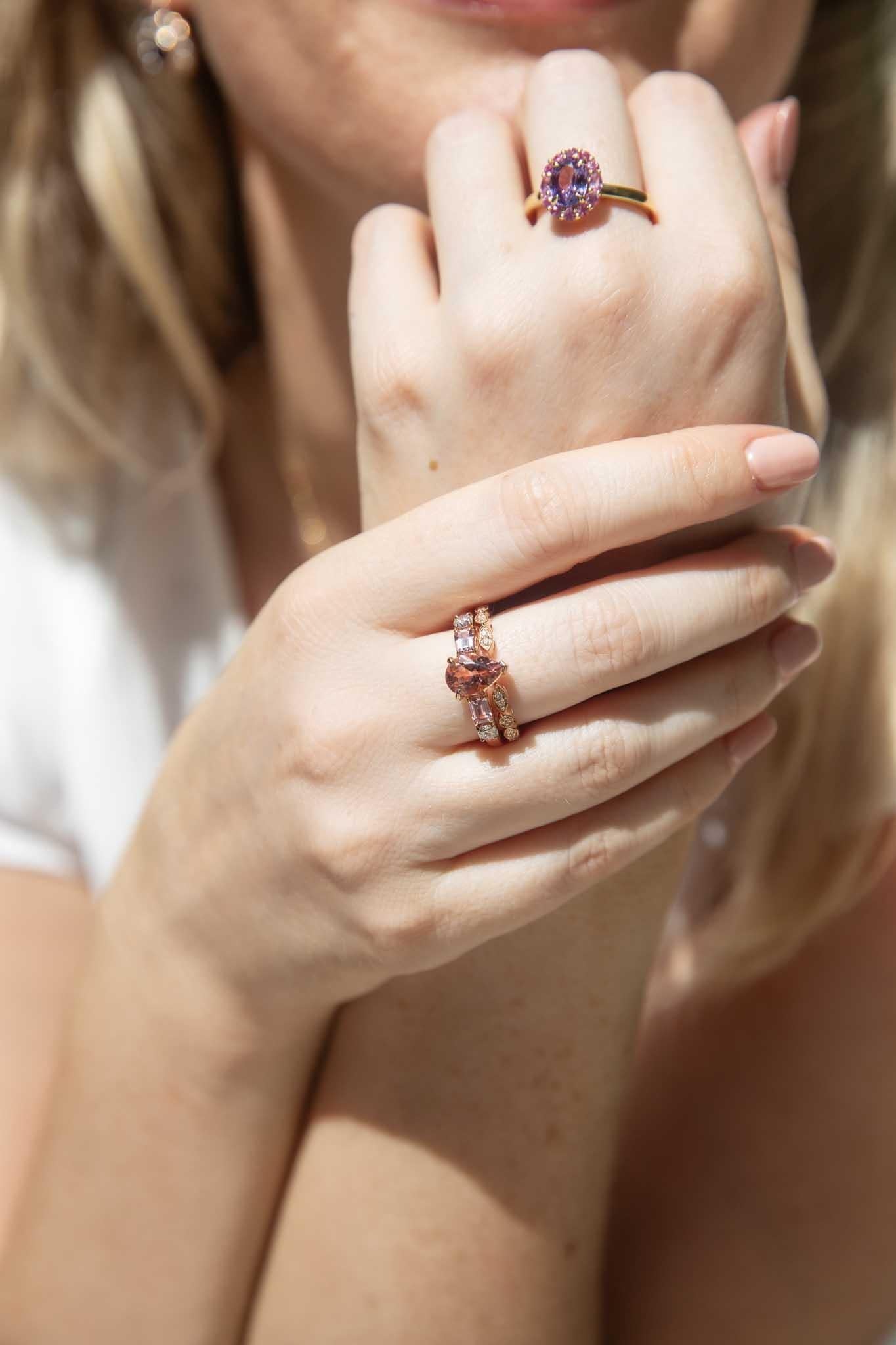 Fahari 1.63 Carat Purple & Pink Sapphire Halo Ring 18ct Gold