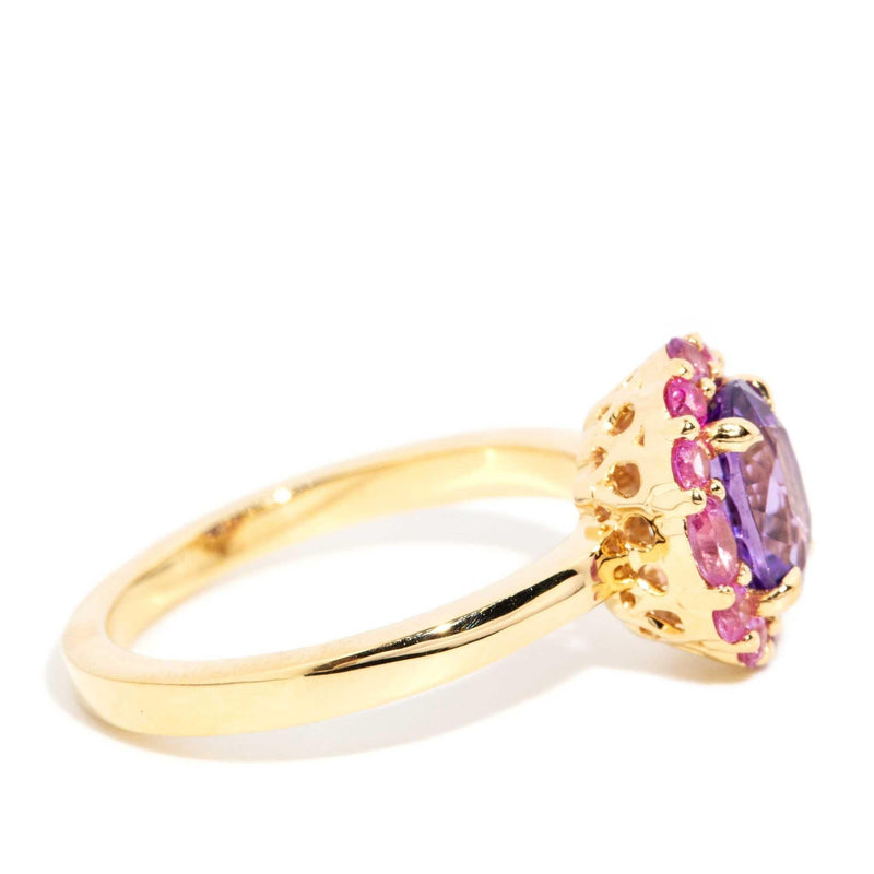 Fahari 1.63 Carat Purple & Pink Sapphire Halo Ring 18ct Gold
