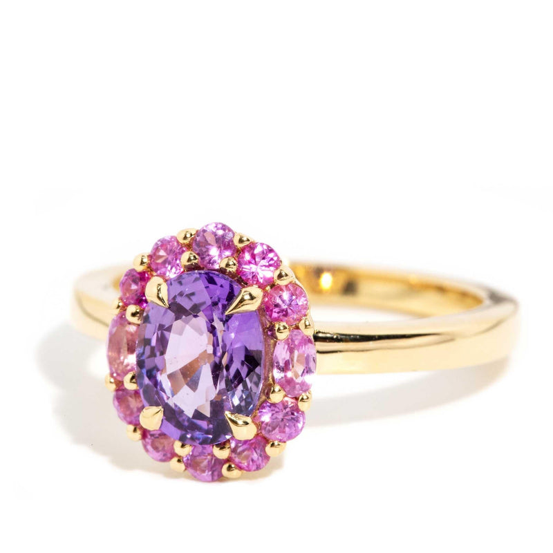Fahari 1.63 Carat Purple & Pink Sapphire Halo Ring 18ct Gold