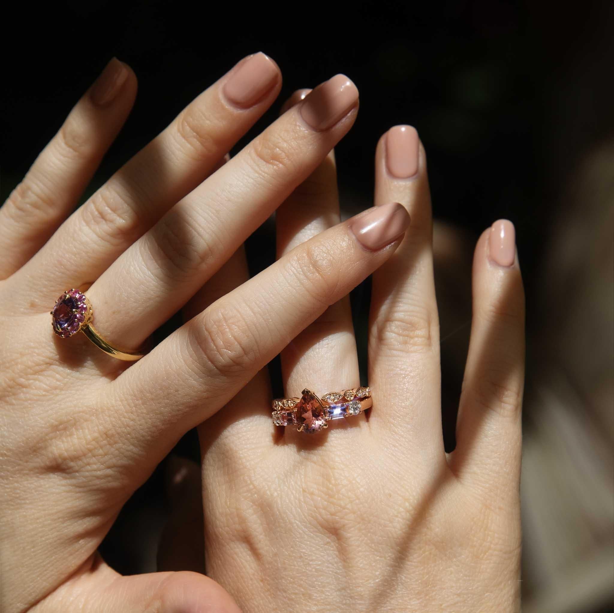 Fahari 1.63 Carat Purple & Pink Sapphire Halo Ring 18ct Gold