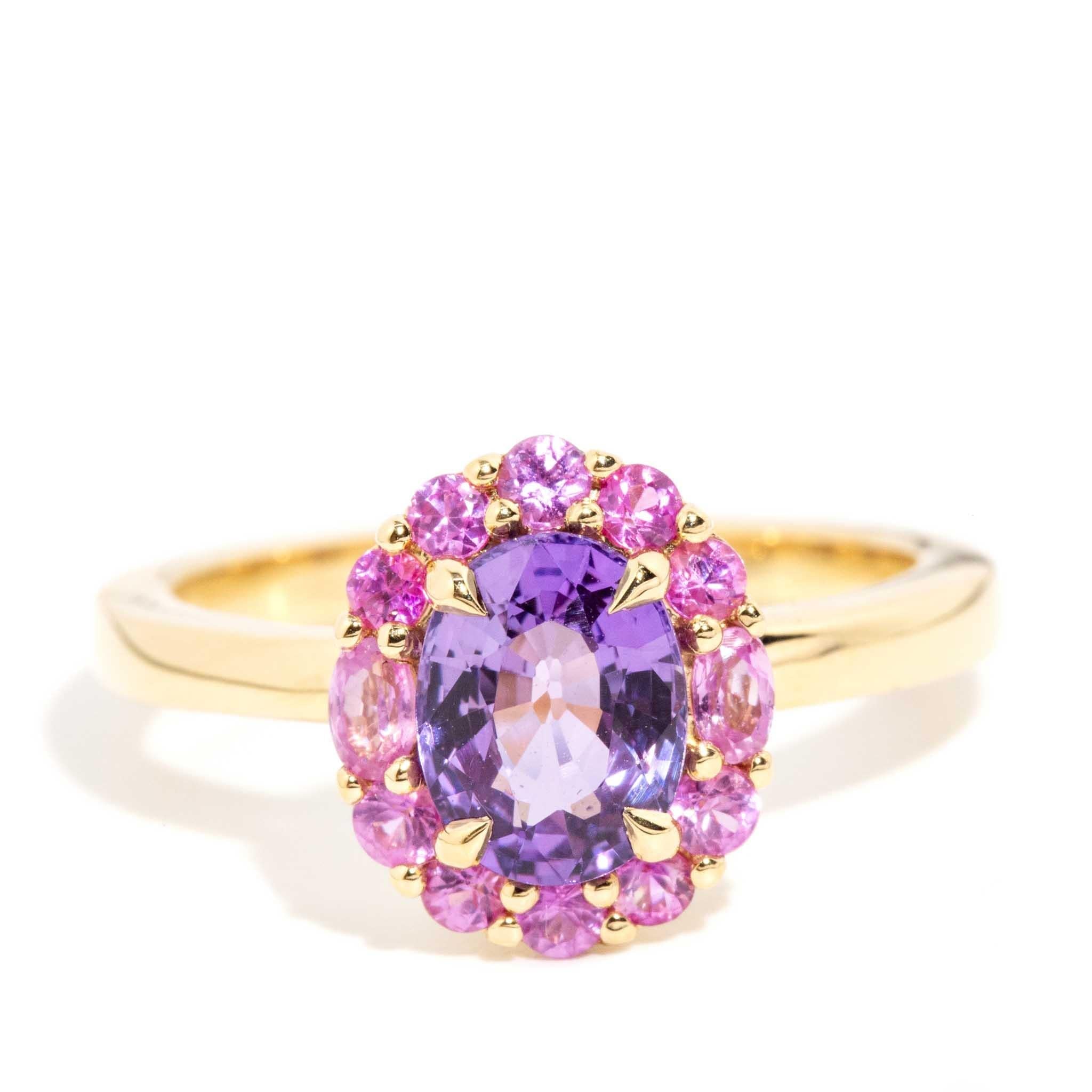Fahari 1.63 Carat Purple & Pink Sapphire Halo Ring 18ct Gold