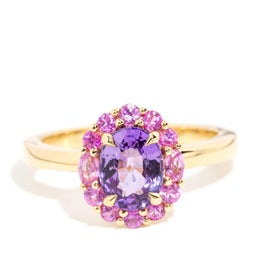 Fahari 1.63 Carat Purple & Pink Sapphire Halo Ring 18ct Gold