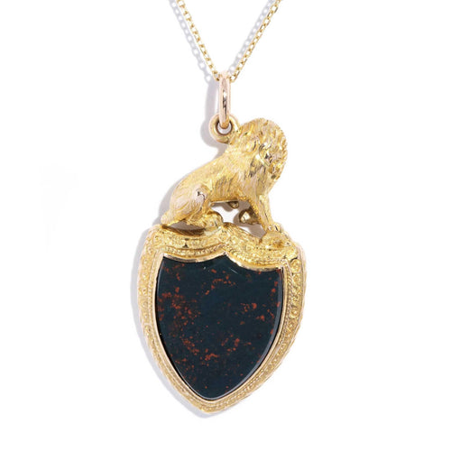 Fallon Victorian Lion Bloodstone Pendant 9K & 15K Yellow Gold