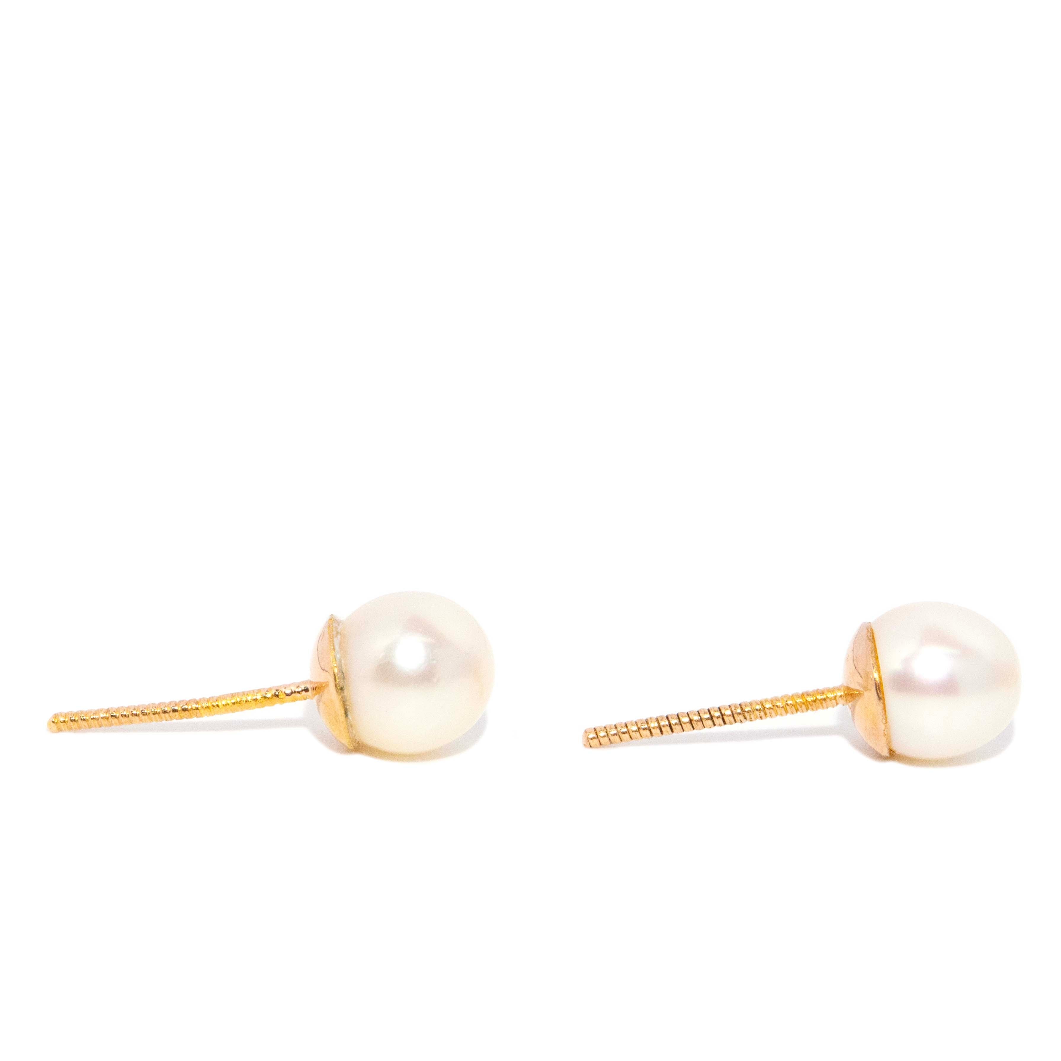 Farah Akoya Pearl Screwback Studs 14ct Gold Earrings Imperial Jewellery 