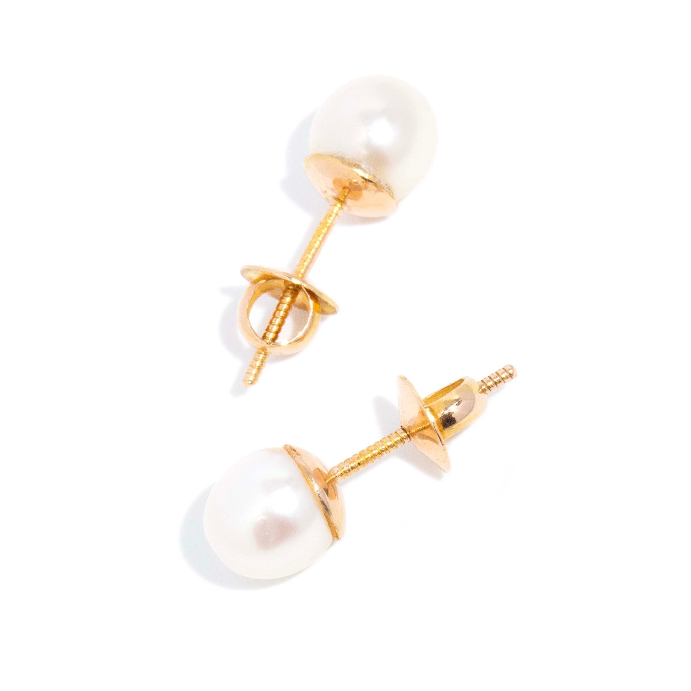 Farah Akoya Pearl Screwback Studs 14ct Gold Earrings Imperial Jewellery 