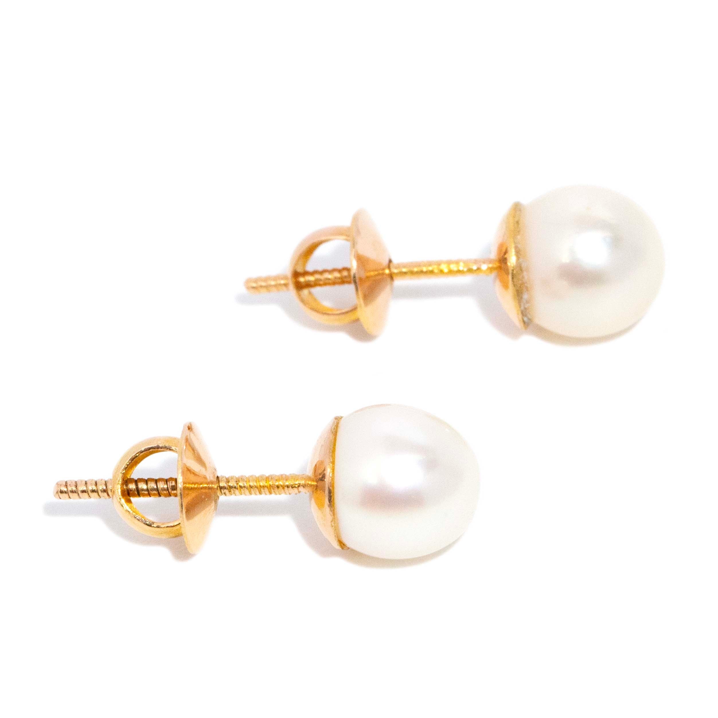 Farah Akoya Pearl Screwback Studs 14ct Gold Earrings Imperial Jewellery 