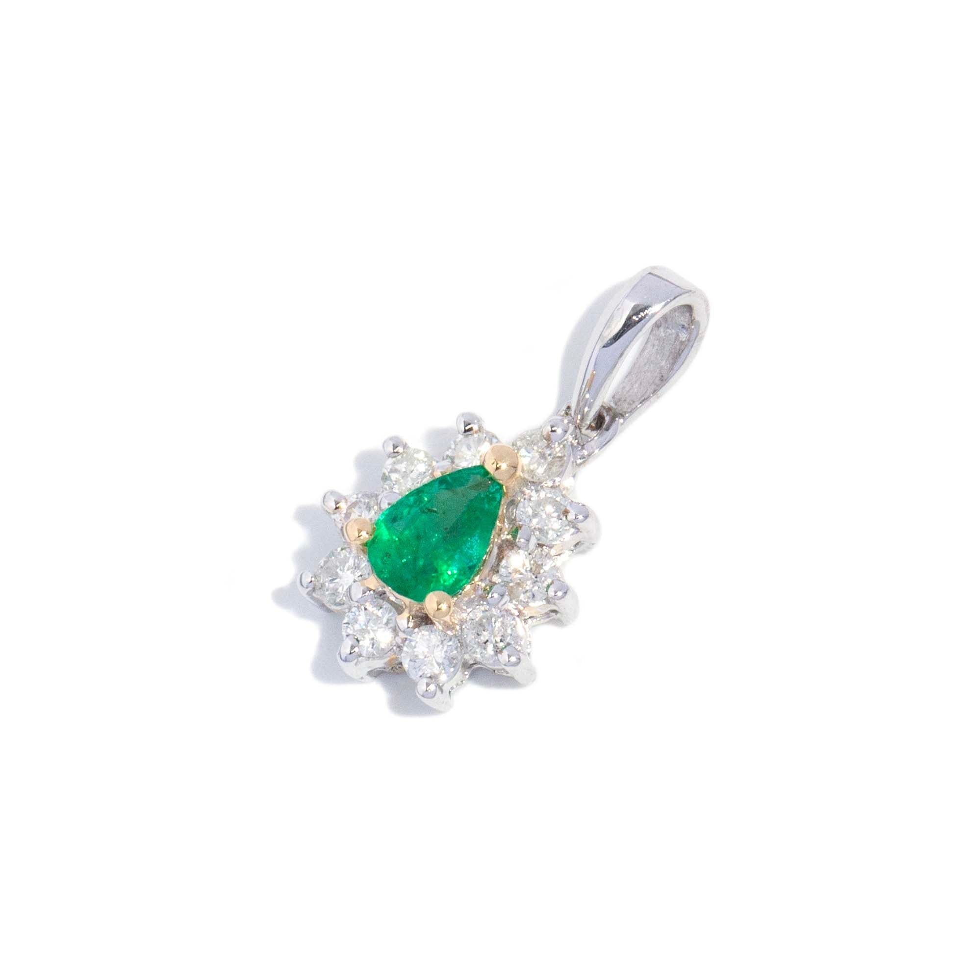 Fen Emerald & Diamond Cluster Pendant 14ct White Gold Pendants/Necklaces Imperial Jewellery 
