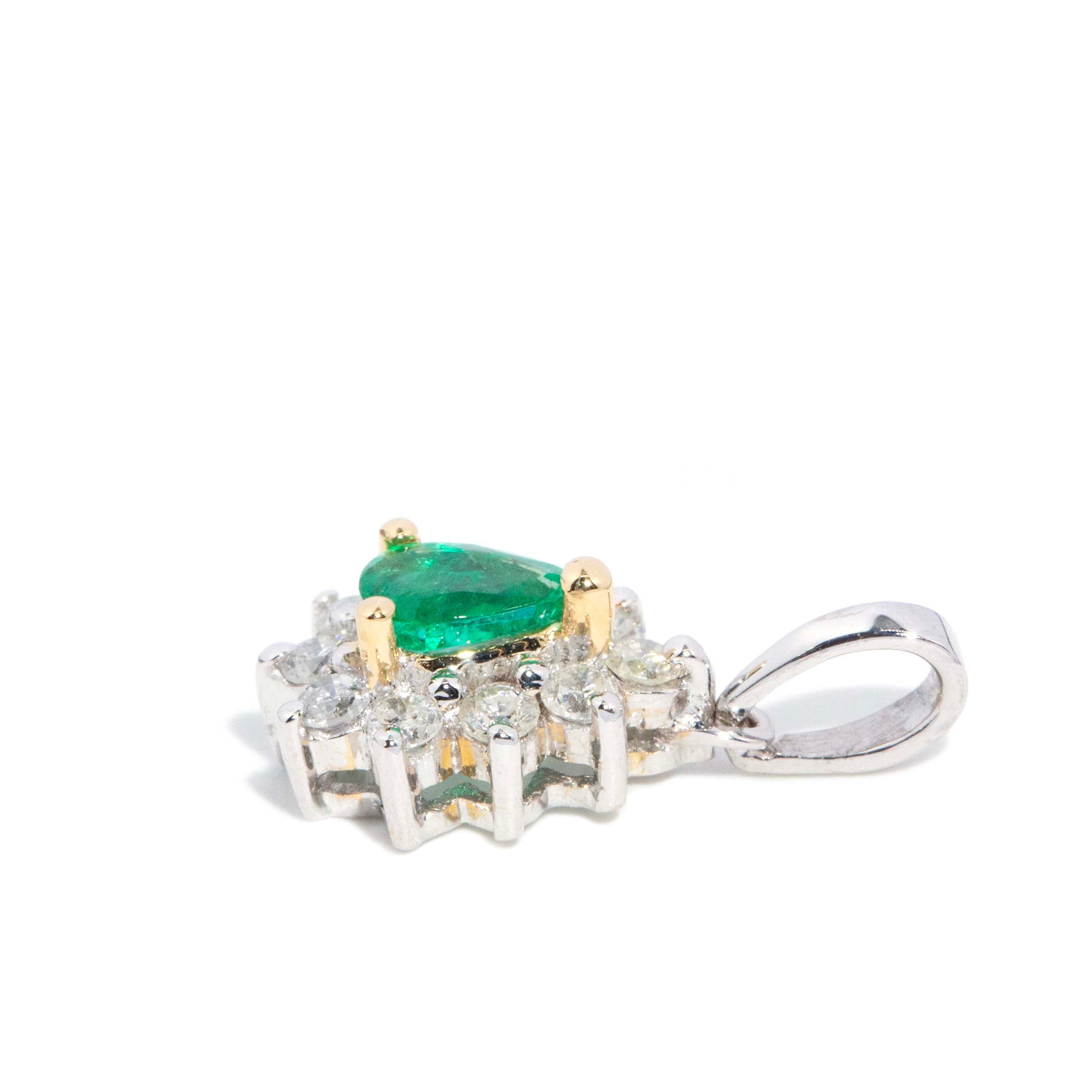 Fen Emerald & Diamond Cluster Pendant 14ct White Gold Pendants/Necklaces Imperial Jewellery 