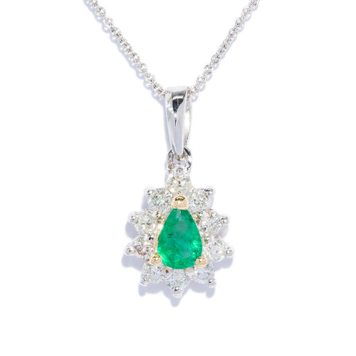 Fen Emerald & Diamond Cluster Pendant 14K White Gold