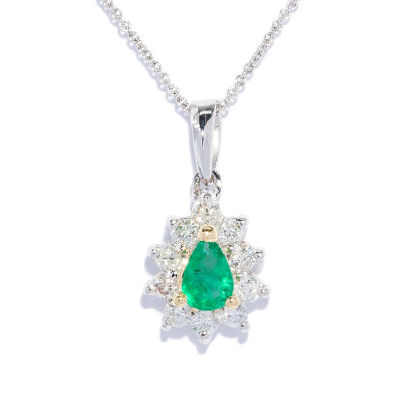 Fen Emerald & Diamond Cluster Pendant 14ct White Gold Pendants/Necklaces Imperial Jewellery 