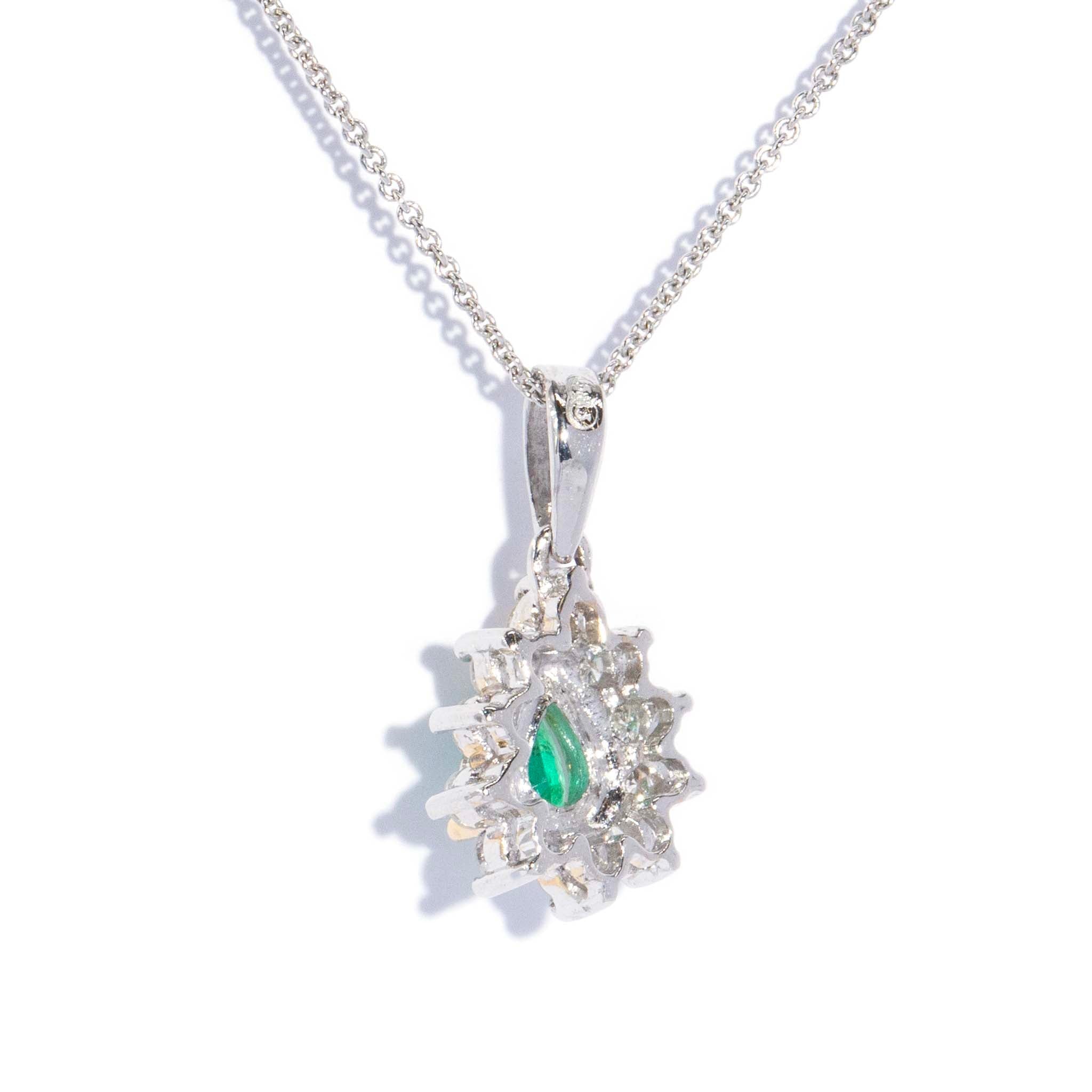 Fen Emerald & Diamond Cluster Pendant 14ct White Gold Pendants/Necklaces Imperial Jewellery 
