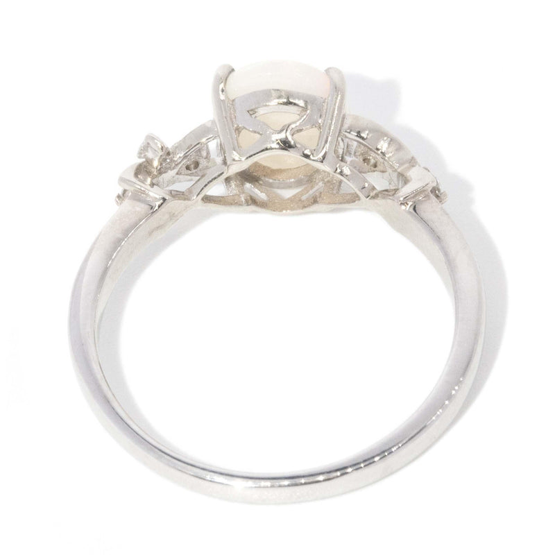 Vintage Circa 1980s Crystal Opal & Diamond Ring 14 Carat White Gold (OB)