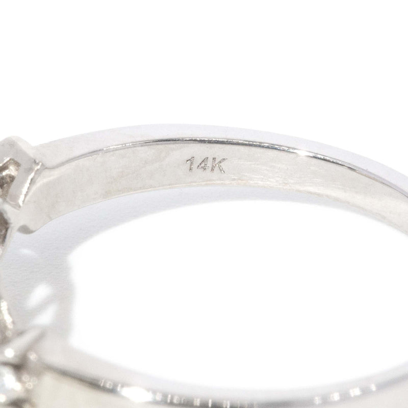 Vintage Circa 1980s Crystal Opal & Diamond Ring 14 Carat White Gold (OB)
