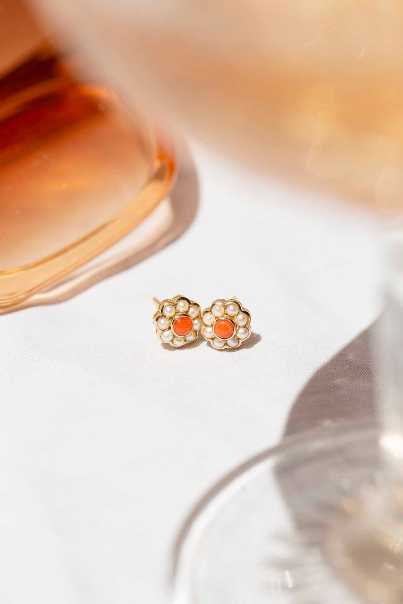 Ferne Coral & Pearl Cluster Earrings 9 Carat Gold* DRAFT Earrings Imperial Jewellery 