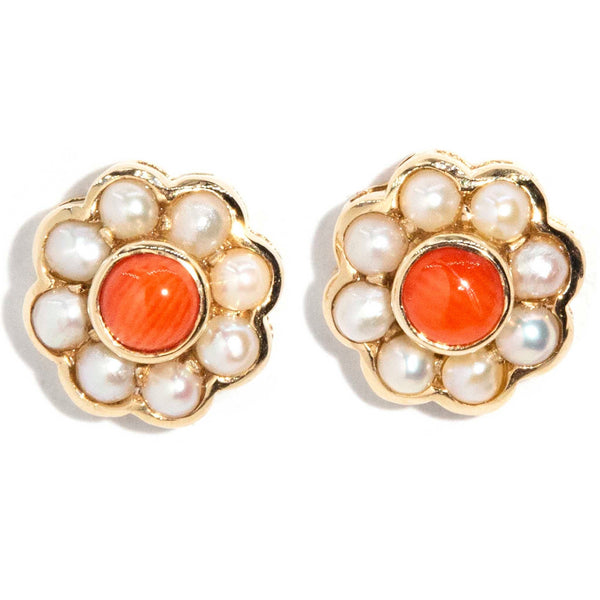 Ferne Coral & Pearl Cluster Earrings 9 Carat Gold* DRAFT Earrings Imperial Jewellery 