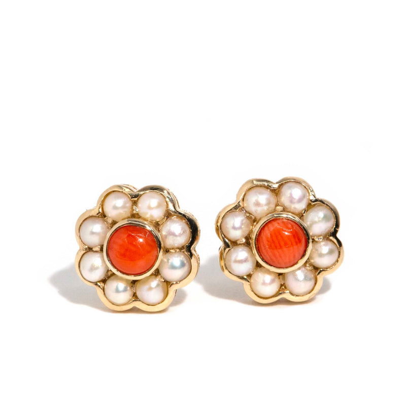 Ferne Coral & Pearl Cluster Earrings 9 Carat Gold* DRAFT Rings Imperial Jewellery 