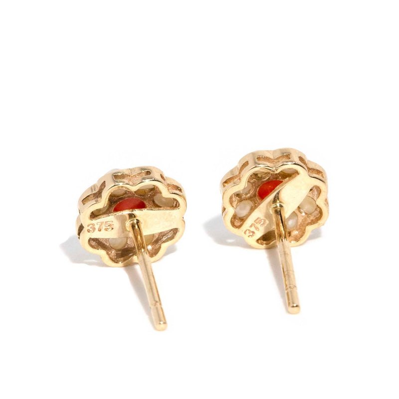 Ferne Coral & Pearl Cluster Earrings 9 Carat Gold* DRAFT Rings Imperial Jewellery 