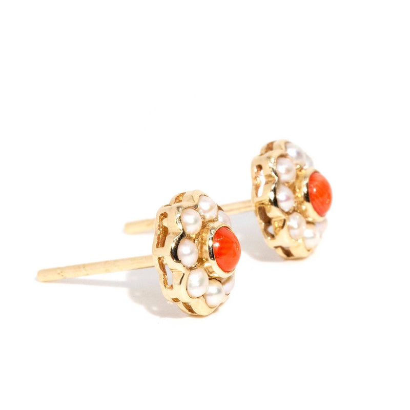 Ferne Coral & Pearl Cluster Earrings 9 Carat Gold* DRAFT Rings Imperial Jewellery 