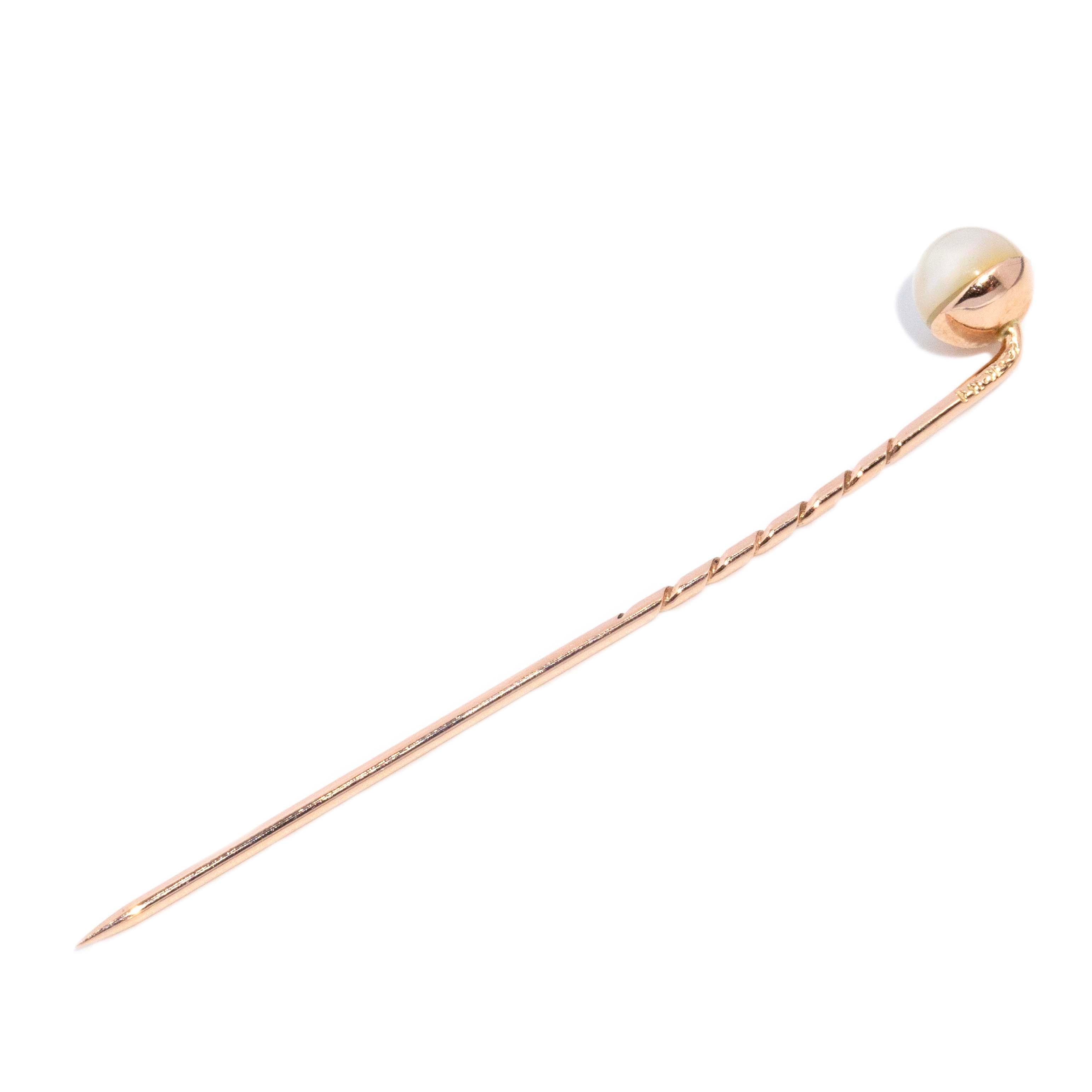 Ferny 1930s Saltwater Pearl Clothes Pin 12ct Gold Brooches Imperial Jewellery 