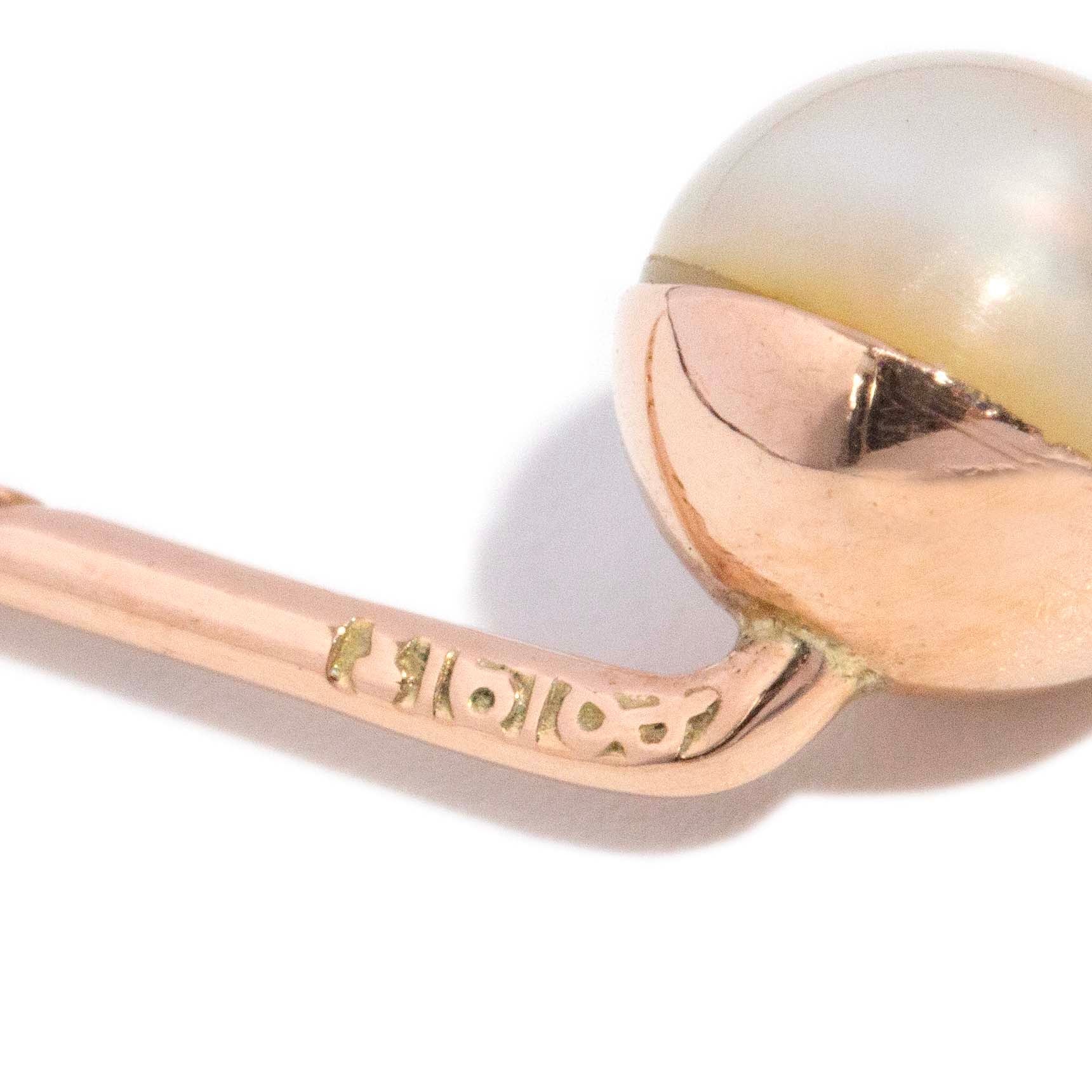 Ferny 1930s Saltwater Pearl Clothes Pin 12ct Gold Brooches Imperial Jewellery 