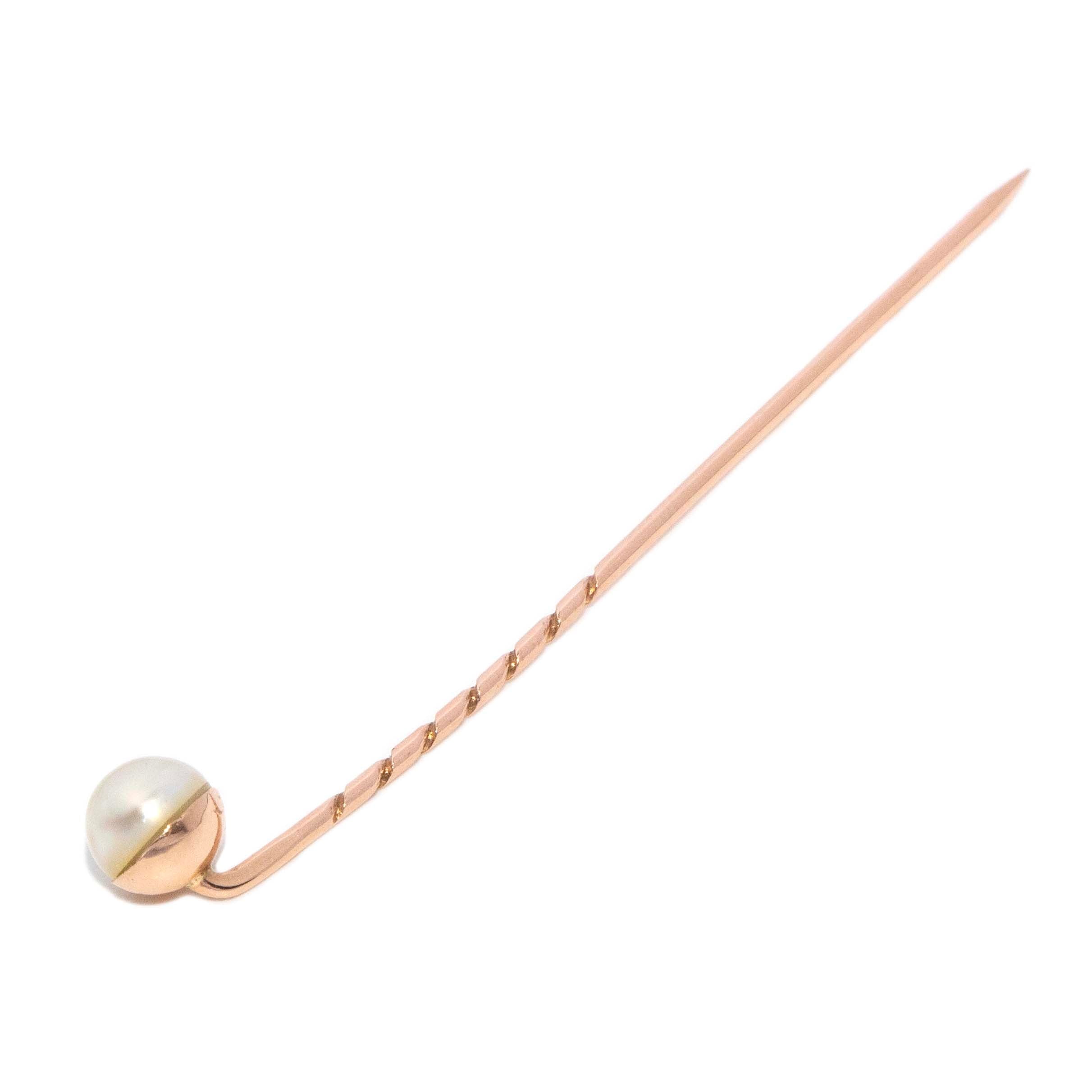 Ferny 1930s Saltwater Pearl Clothes Pin 12ct Gold Brooches Imperial Jewellery 