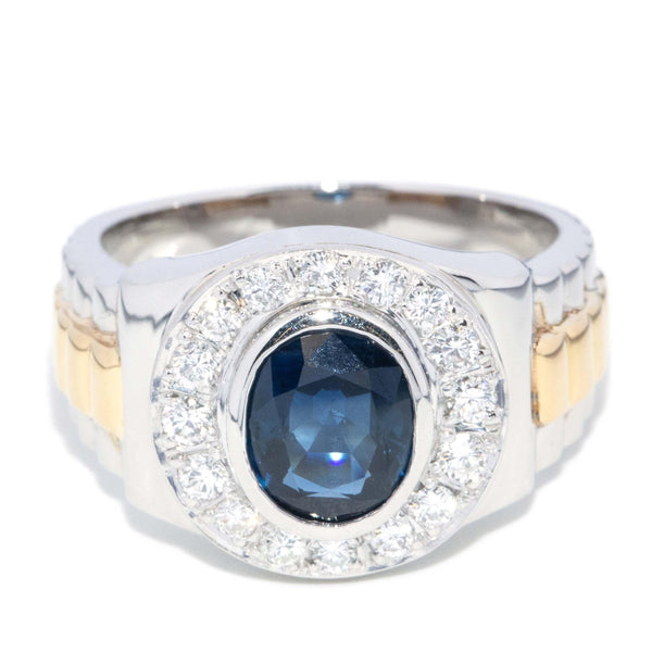 Vintage Circa 1990s Sapphire & Diamond Halo Ring 18 Carat Gold