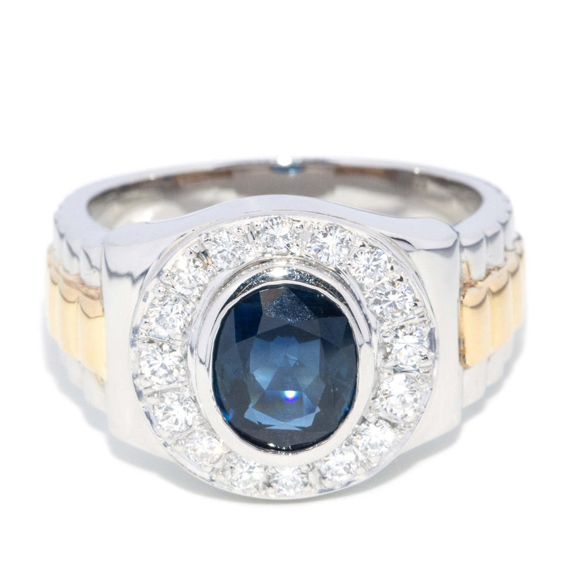 Vintage Circa 1990s Sapphire & Diamond Halo Ring 18 Carat Gold