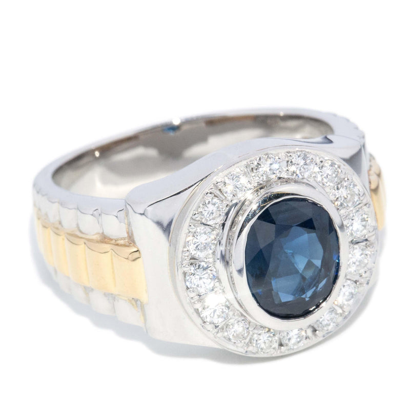 Vintage Circa 1990s Sapphire & Diamond Halo Ring 18 Carat Gold