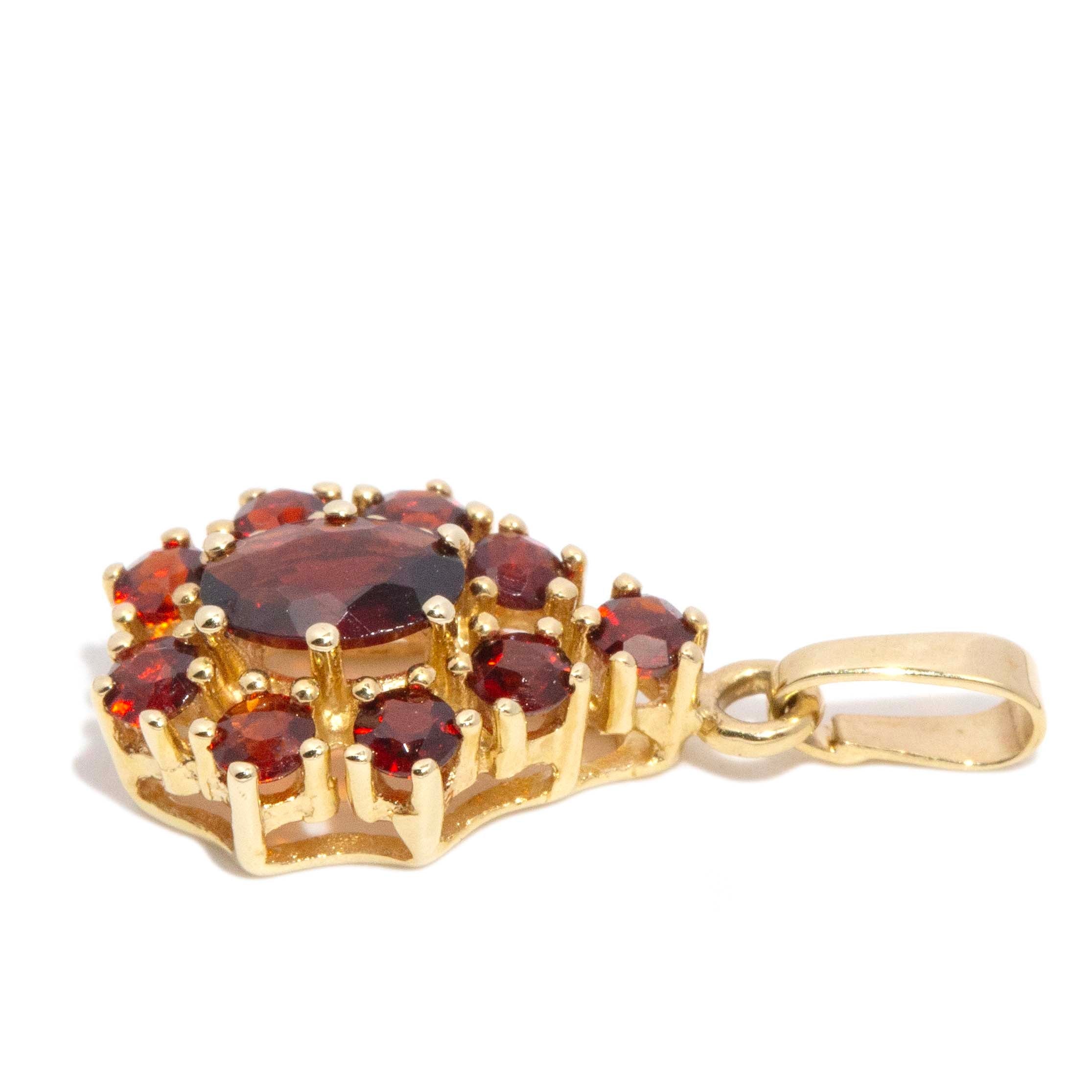 Fiore 1980s Garnet Flower Pendant 9ct Gold Pendants/Necklaces Imperial Jewellery 