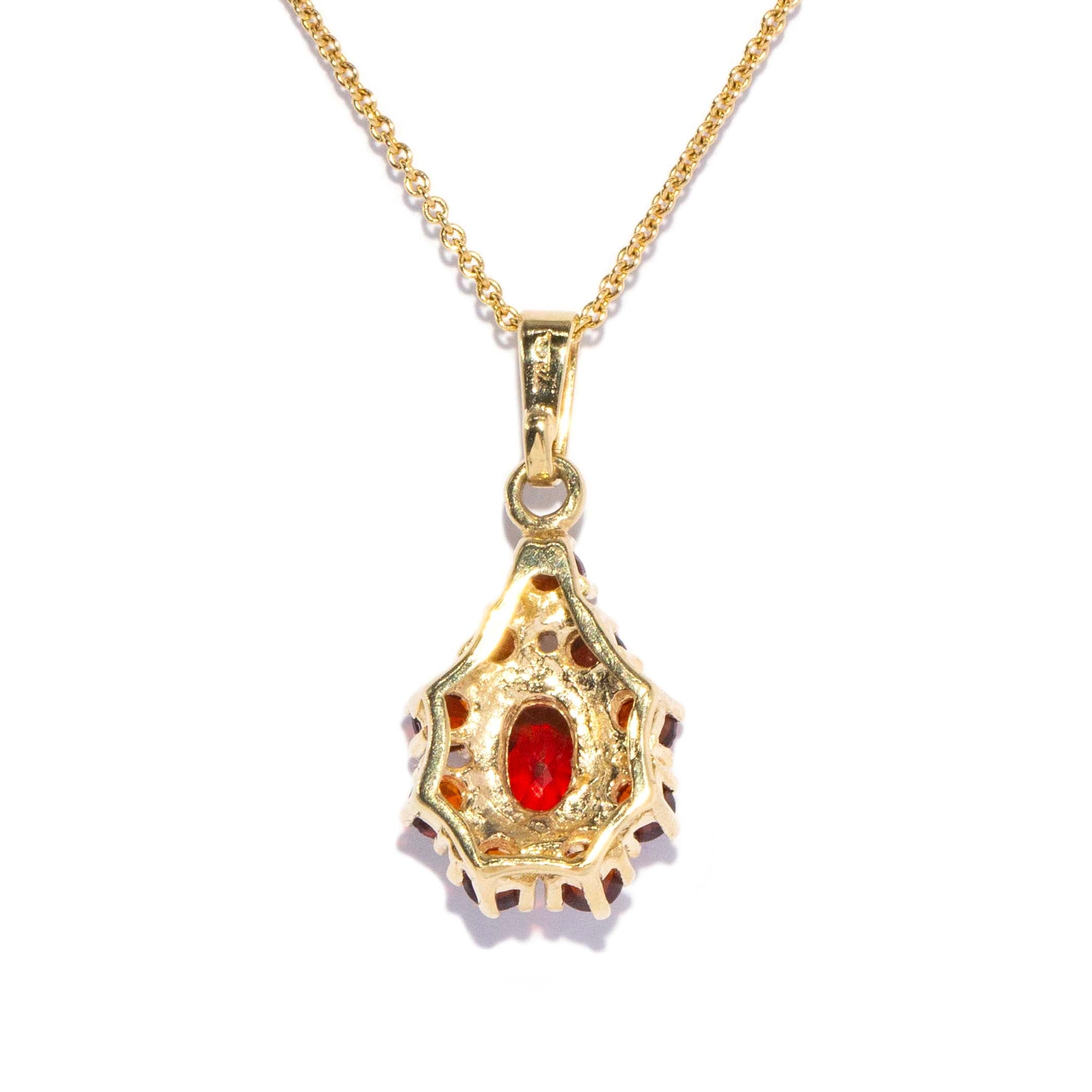 Fiore 1980s Garnet Flower Pendant 9ct Gold Pendants/Necklaces Imperial Jewellery 
