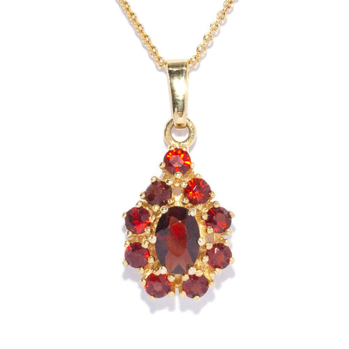 Fiore Garnet Cluster Flower Pendant 9K Yellow Gold
