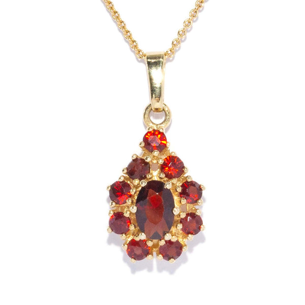 Fiore 1980s Garnet Flower Pendant 9ct Gold Pendants/Necklaces Imperial Jewellery 