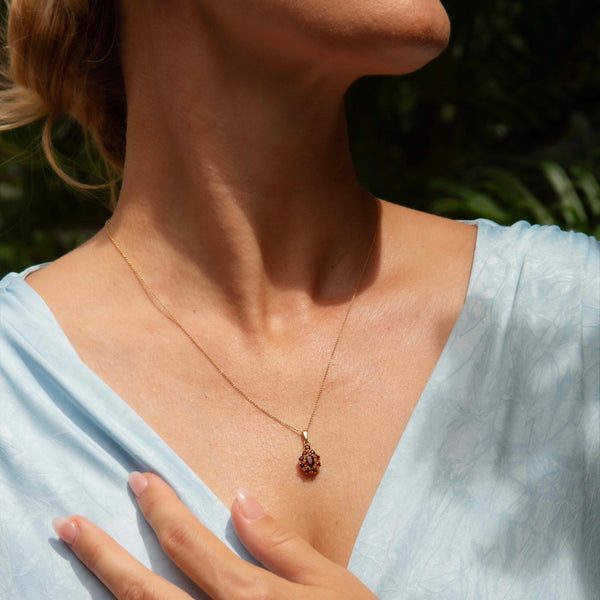 Fiore 1980s Garnet Flower Pendant 9ct Gold Pendants/Necklaces Imperial Jewellery 