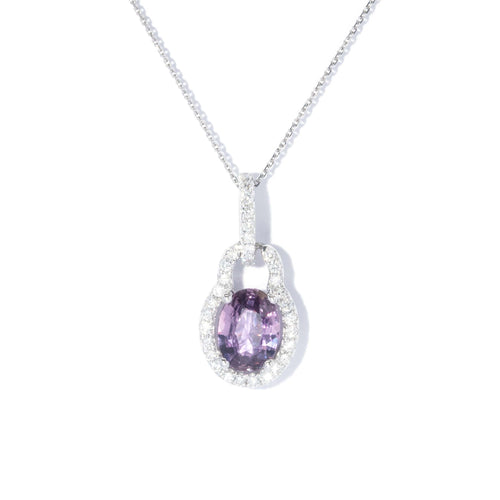 Fira Pink Sapphire & Diamond Pendant & Chain 14K White Gold