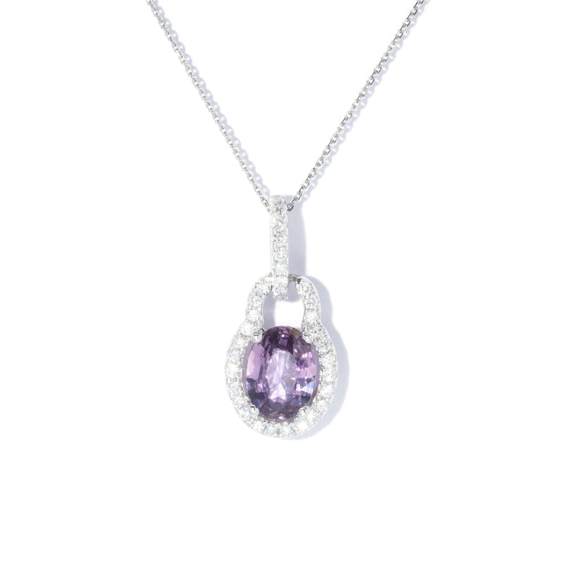 Contemporary Pink Sapphire & Diamond Pendant 14 Carat White Gold