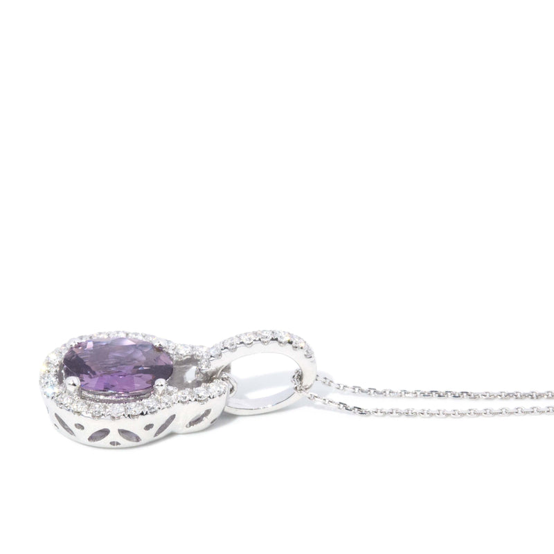 Contemporary Pink Sapphire & Diamond Pendant 14 Carat White Gold