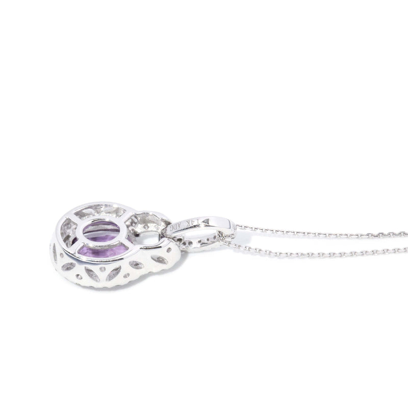 Contemporary Pink Sapphire & Diamond Pendant 14 Carat White Gold