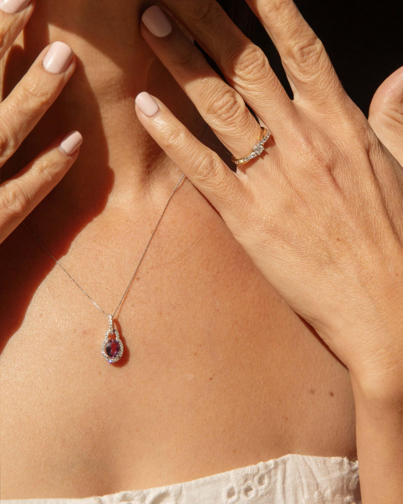 Contemporary Pink Sapphire & Diamond Pendant 14 Carat White Gold